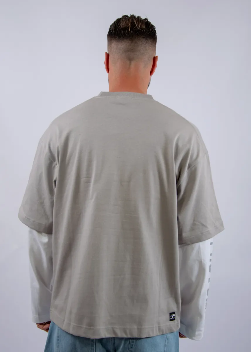 Jorcustom Customsociety Double Layered Longslee T-Shirt 5 Jorcustom customsociety double layered l lightgrey-white