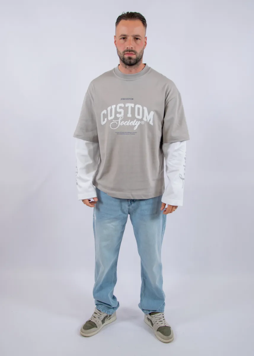 Jorcustom Customsociety Double Layered Longslee T-Shirt 6 Jorcustom customsociety double layered l lightgrey-white