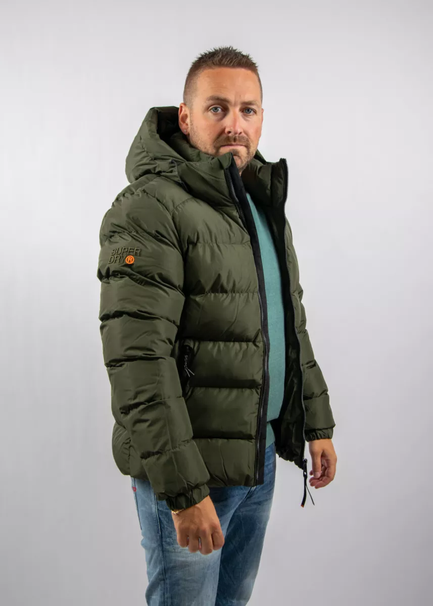 Superdry Hooded Sports Puffer Jacket 3 Superdry m5011905a h1q army khaki/army khaki