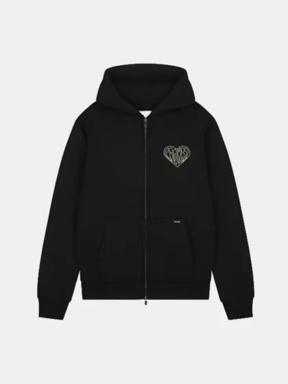 Croyez stitched heart zip hoodie black/lightyellow