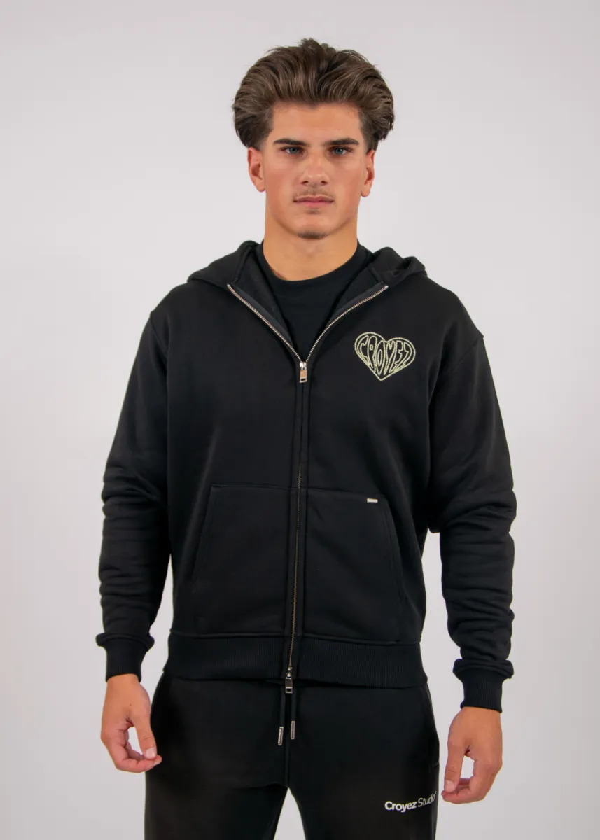Croyez Stitched Heart Zip Hoodie 3 Croyez stitched heart zip hoodie black/lightyellow