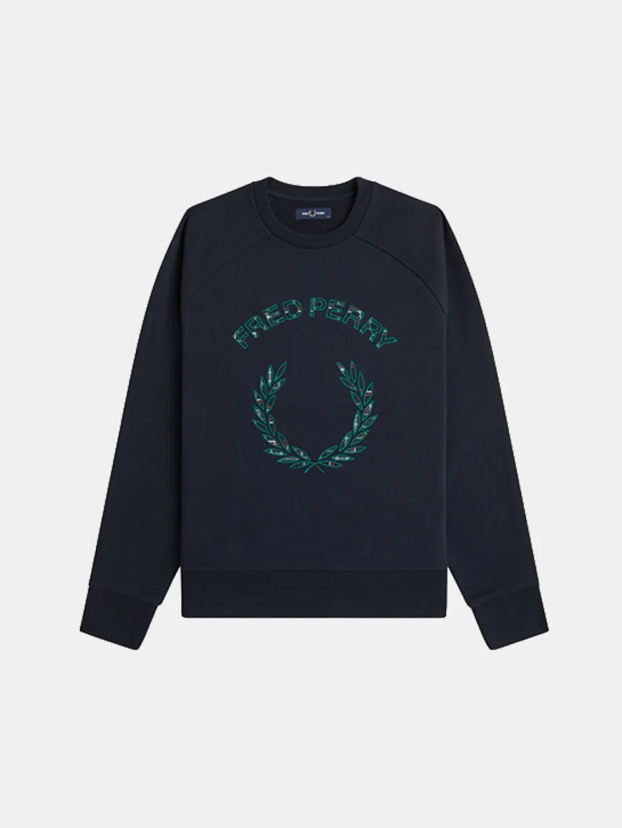 Fred Perry Tartan Applique Sweatshirt 1 Fred Perry m3652 608 navy