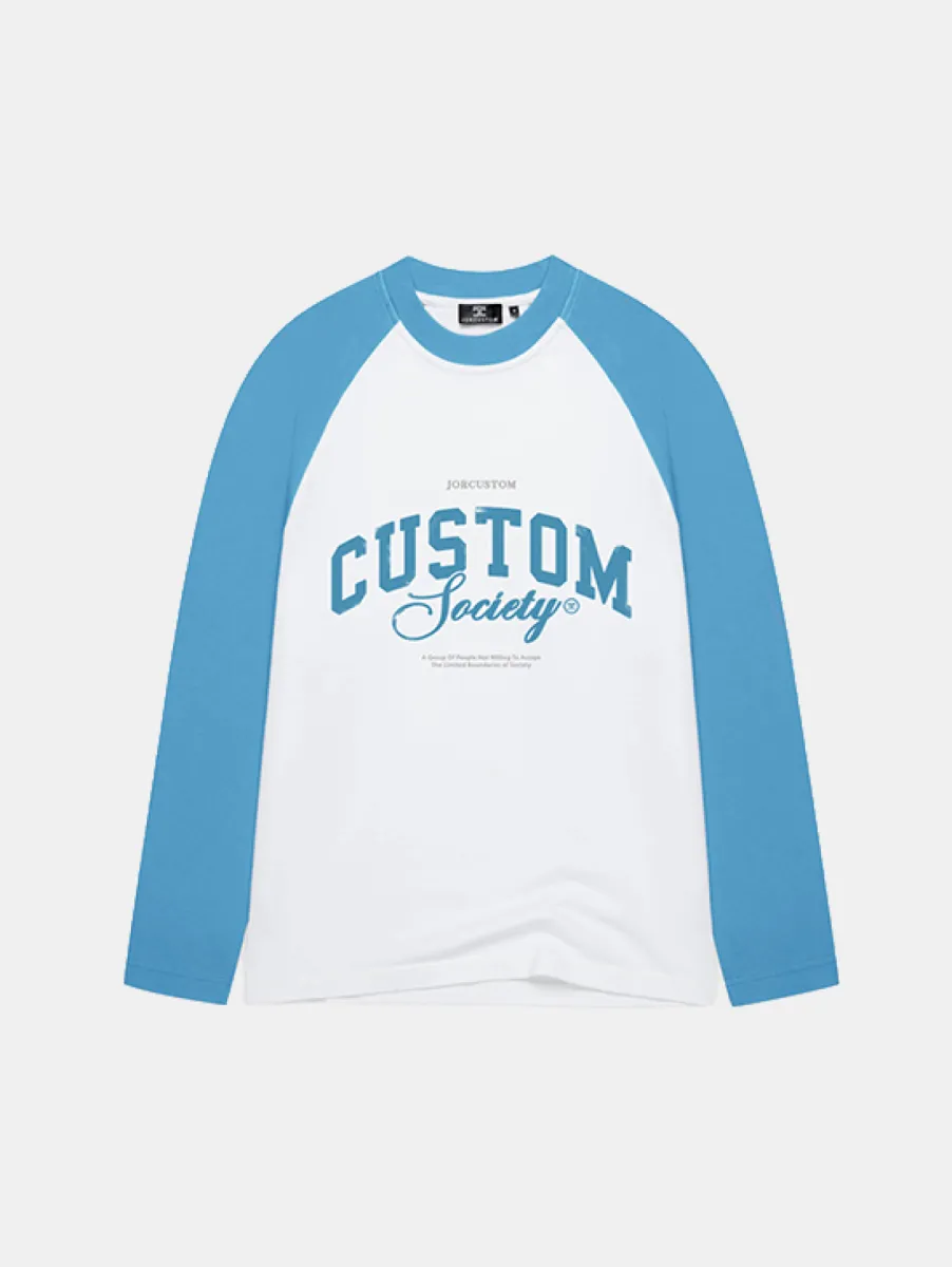 Jorcustom Customsociety Raglan Longsleeve T-Shirt 1 Jorcustom customsociety raglan longsle white-bountyblue