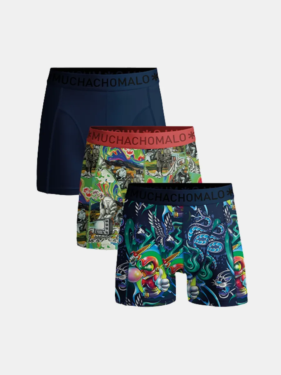 MUCHACHOMALO 3-Pack Boxer Newschool 1 MUCHACHOMALO newschool1010-07 print/print/blue