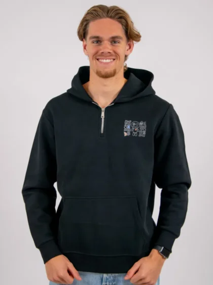 Wrong Friends nelson half zip hoodie black