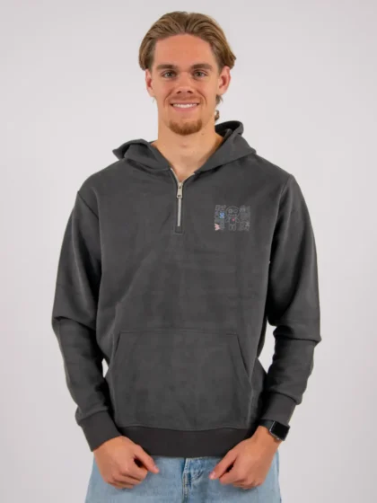 Wrong Friends nelson half zip hoodie stone grey
