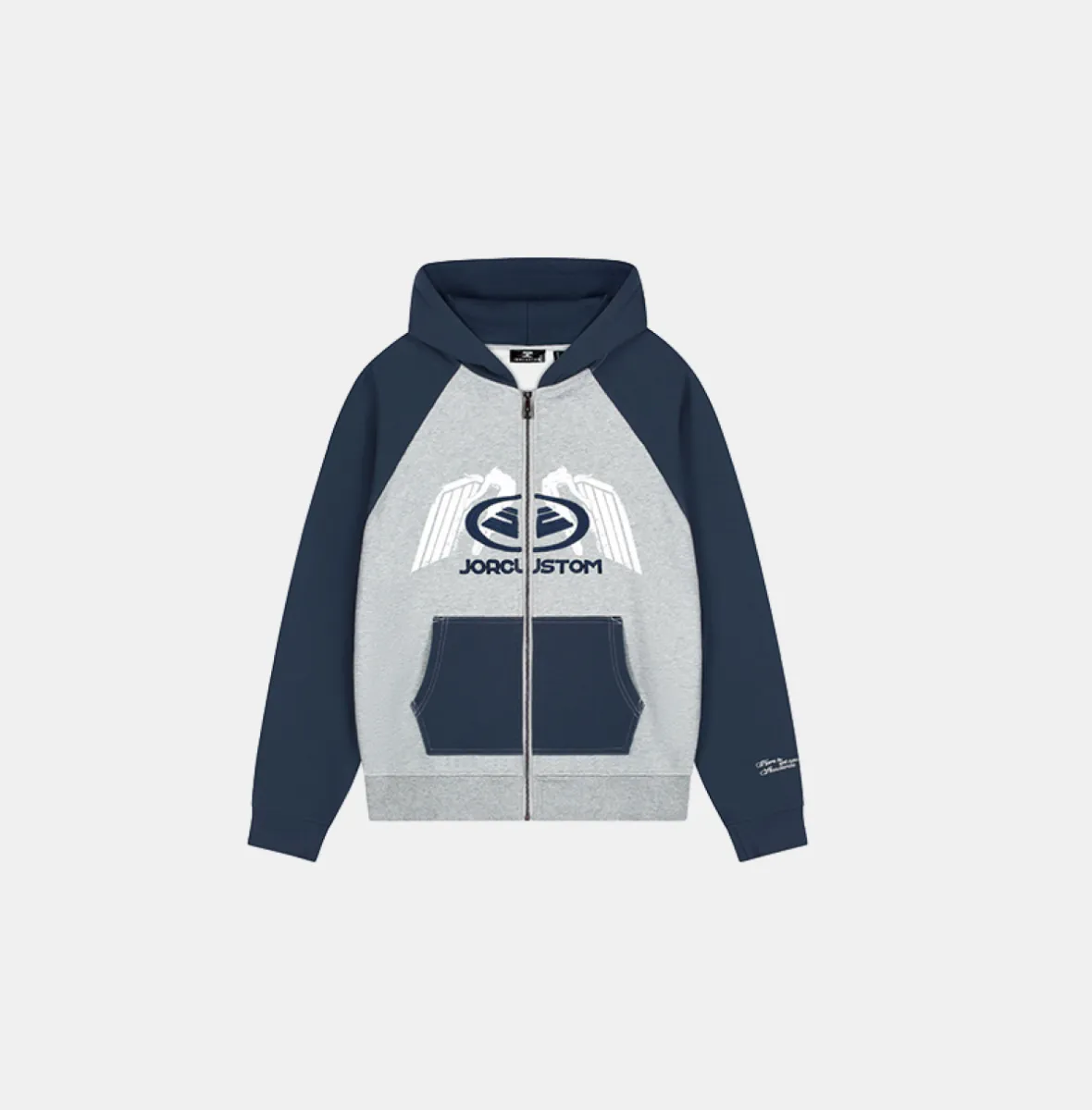 Jorcustom engineered fleece raglan zipped hoodie - midnight blue/grey melange 1 Jorcustom engineered fleece midnight blue - grey melange