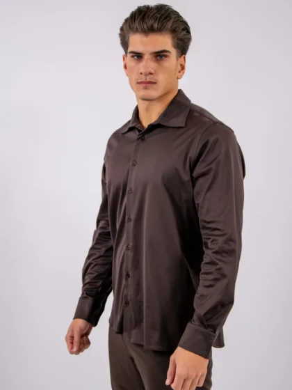 Malelions mercerized classic shirt brown