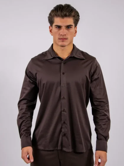 Malelions mercerized classic shirt brown