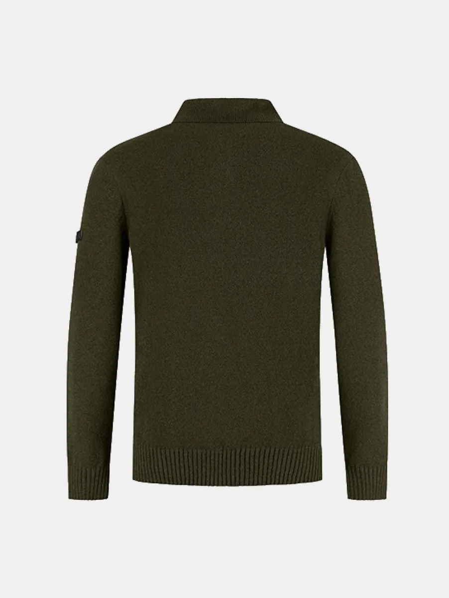 Malelions Premium Knitted Boucle Longsleeve Polo 2 Malelions premium knitted boucle long dark olive