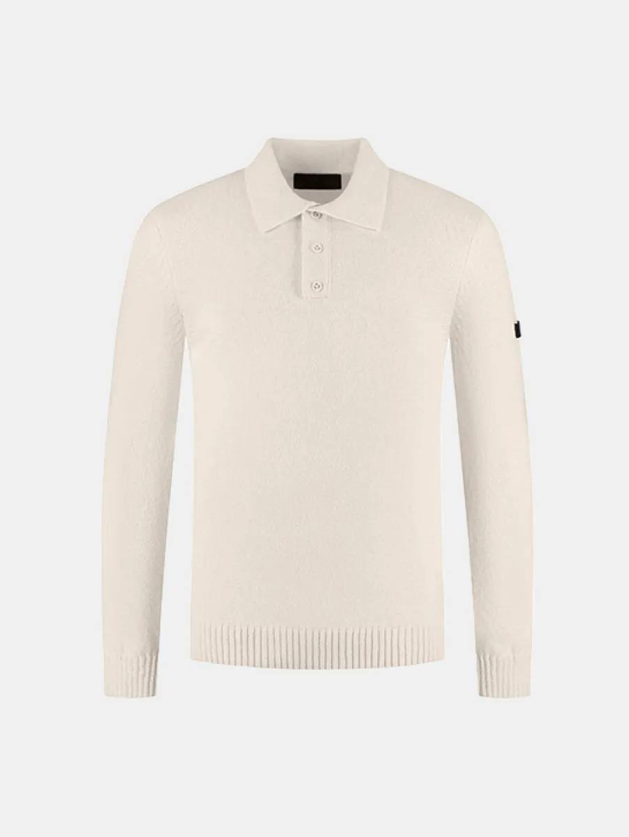 Malelions Premium Knitted Boucle Longsleeve Polo 1 Malelions premium knitted boucle long off-white