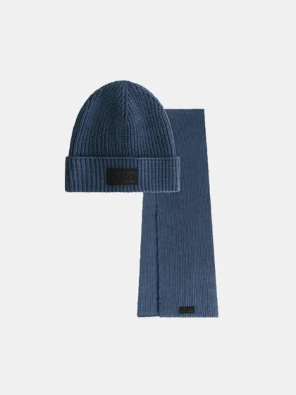 Malelions ribbed beanie scarf set blue slate