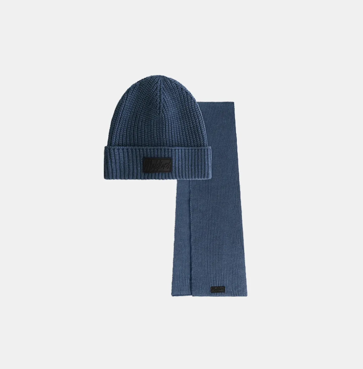 Malelions ribbed beanie scarf set - blue slate 1 Malelions ribbed beanie scarf set blue slate