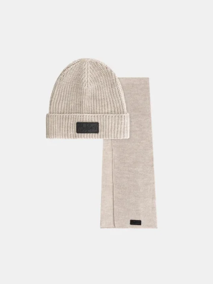 Malelions ribbed beanie scarf set taupe
