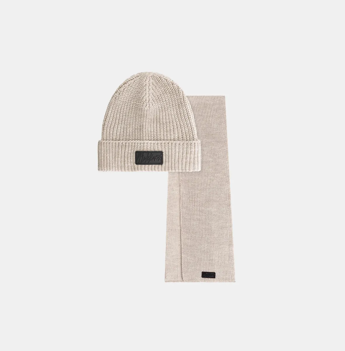 Malelions ribbed beanie scarf set - taupe 1 Malelions ribbed beanie scarf set taupe