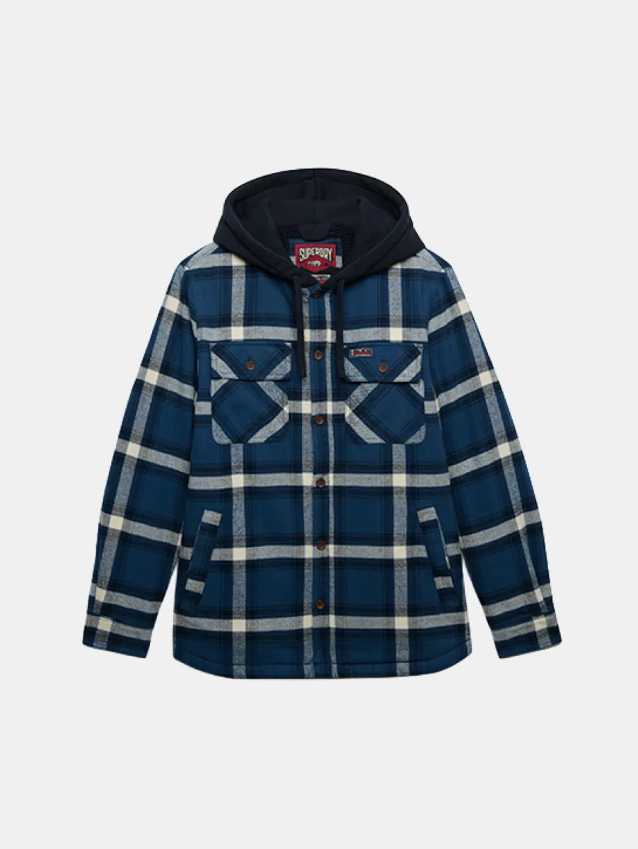 Superdry Borg Lined Hooded Overshirt 1 Superdry m4011193a l7y worker check ink blu