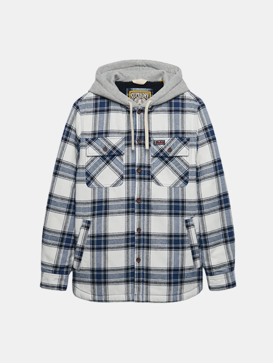 Superdry Borg Lined Hooded Overshirt 1 Superdry m4011193a l7y worker check white